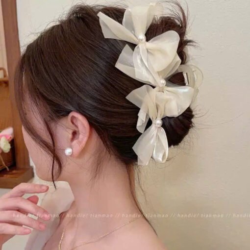 Kẹp Tóc Nơ Thời Trang Hàn Quốc Đính Ngọc Trai - Ảnh 2