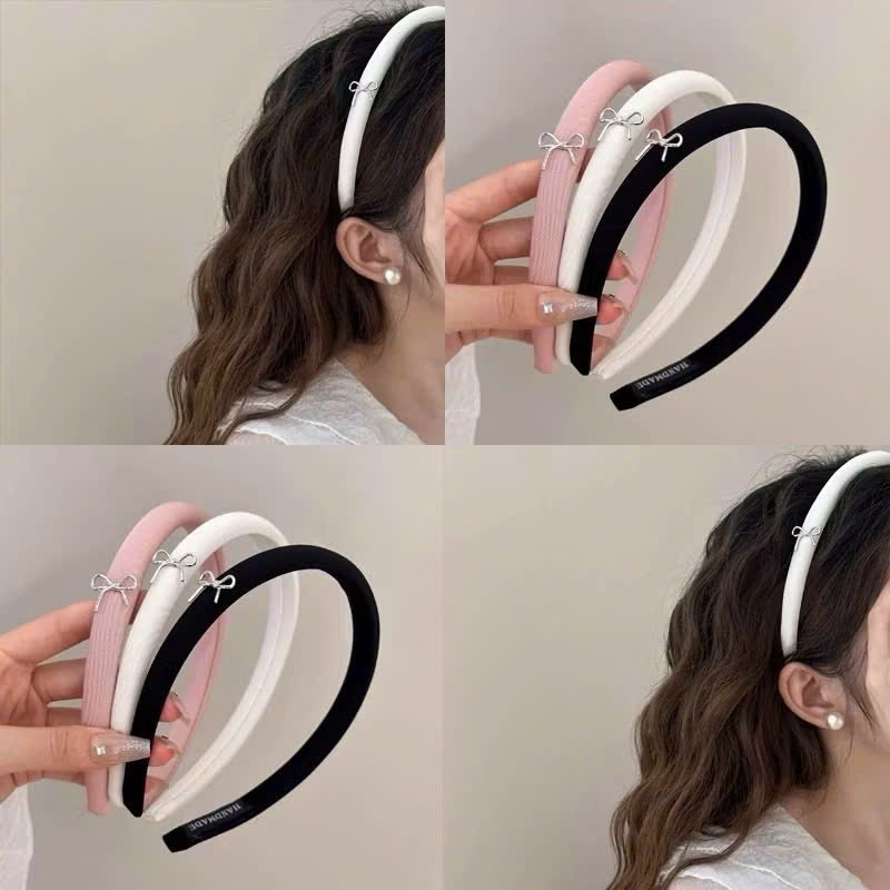 Cài Tóc Tiểu Thư Bản Lớn Màu Sắc Pastel Đính Nơ - Băng Đô Cài Tóc Bọt Biển Vải Lụa Satin